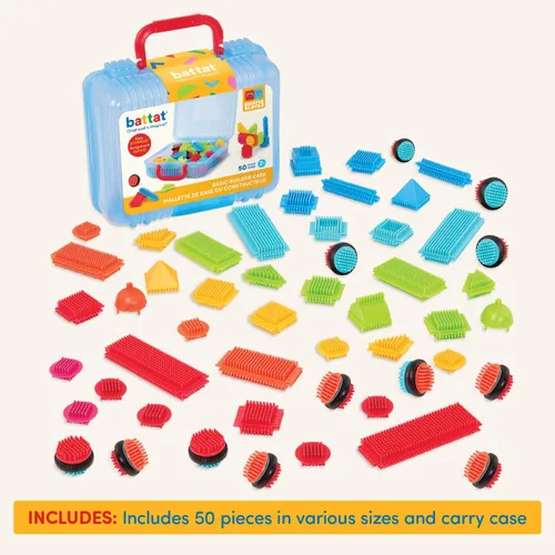 Vista 6 de Battat Bloques de cerdas - Bloques de construcción entrelazados STEM - Juego de 50 piezas - Estuche de transporte reutilizable - Juguetes