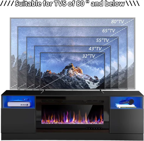 Vista 4 de Spurgehom Soporte de TV con chimenea de 70 pulgadas para televisores de hasta 80 pulgadas con chimenea eléctrica de 36 pulgadas, consola de TV