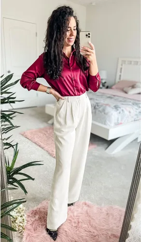 Vista 5 de GRAPENT - Pantalones de pierna ancha para mujer, pantalones de vestir holgados de tiro alto para oficina, trabajo, negocios o uso informal