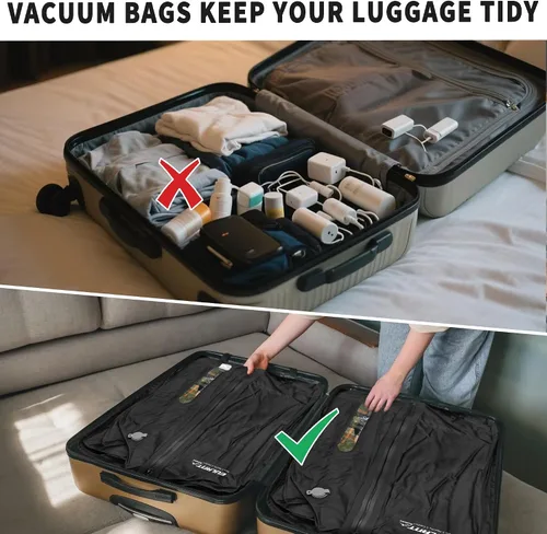 Vista 4 de Bolsas de vacío reutilizables para viajes, bolsa de compresión al vacío profesional impermeable IPX8 para maletas, mochilas, bolsas ahorradoras