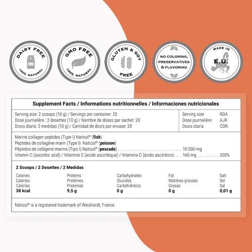 Vista 4 de Supersmart Polvo de colágeno marino (patentado y de alta absoprción) – Naticol Marine Collagen Peptides Powder – Suplemento de colágeno hidrolizado