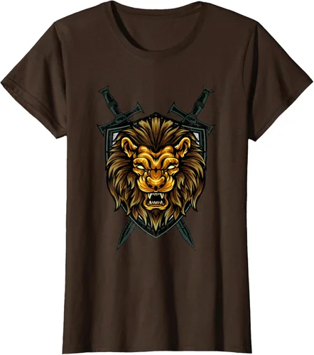 Vista 17 de Camiseta con diseño de caballero medieval renacentista, con diseño de espada de león, Negro, S