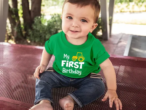 Vista 4 de Traje para niño de primer cumpleaños con camisa de mi primer tractor para construcción de un año