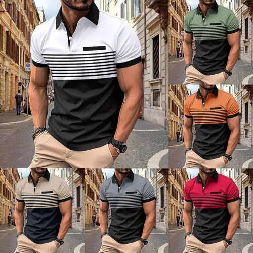 Vista 5 de Camisetas de punto con botones para hombre, elásticas, estilo casual, ajustadas, polo, manga corta, ajustadas