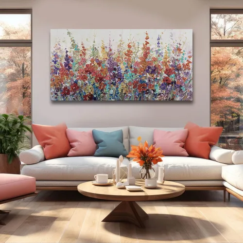 Vista 7 de XIANSHOU Arte de pared rosa y dorado con textura de flores para dormitorio, sala de estar, oficina, habitación de niñas, decoración de pared, 29 x