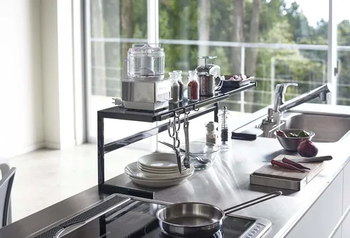 Vista 8 de YAMAZAKI Home Tower - Estante de soporte expandible - Organizador de estante de almacenamiento de cocina - Grande - Acero