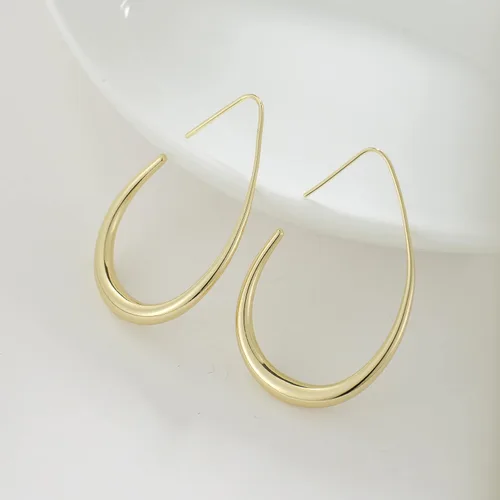 Vista 3 de Aretes de aro ligeros con forma de lágrima para mujer, chapados en oro blanco de 14 quilates, grandes y ovalados, de alto pulido, joyería de regalo