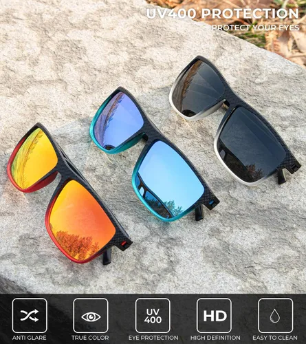 Vista 5 de KALIYADI Gafas de sol polarizadas para hombre, gafas de sol ligeras con protección UV para conducir, pescar y jugar golf (3 unidades) Negro