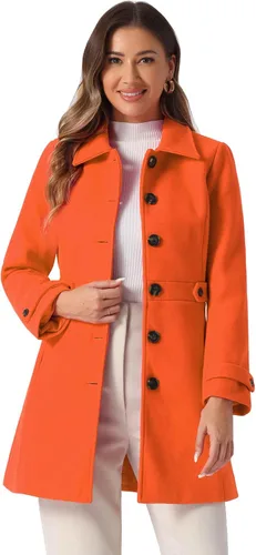 Vista 8 de Abrigo clásico de invierno con bolsillos de Allegra K para mujer; chaquetón de botonadura sencilla Verde militar