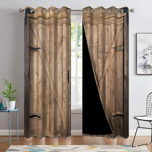 Vista 48 de Cortinas rústicas para ventana de puerta de granero, puerta de madera gris, puerta de garaje, tratamiento de ventana para sala de estar, dormitorio