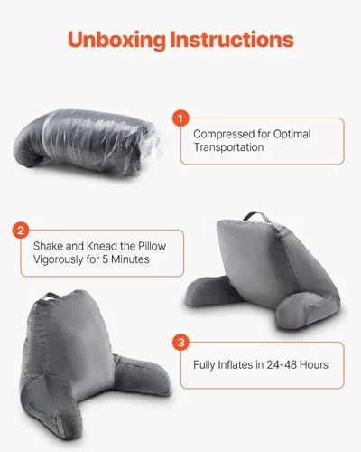 Vista 2 de VEVOR - Almohada de lectura, almohada grande para la espalda para sentarse en la cama con 3 bolsillos, almohada para sentarse en la cama con espuma