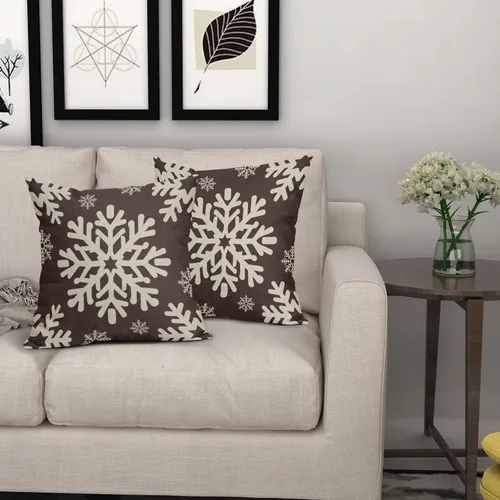 Vista 148 de Fundas de almohada decorativas de Navidad negras 40x40 cm con copos de nieve blancos de Navidad, juego de 2, temática rústica de invierno