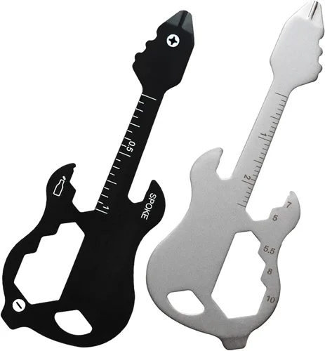 Vista 7 de Llavero multiherramienta de guitarra, herramienta de bolsillo, herramienta de cartera, llavero abridor de botellas 12 en 1 (guitarra, negro)