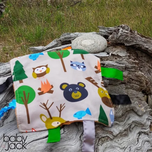 Vista 7 de Baby Jack & Co - Juguetes para bebés de 8 x 8 pulgadas, diseño de animales del bosque y la boca abajo, juguetes arrugados para desarrollar 5