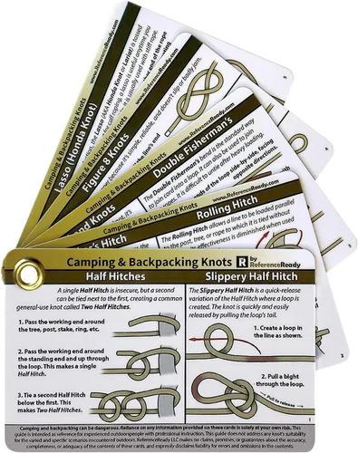 Vista 8 de ReferenceReady Guía de bolsillo para nudos al aire libre: tarjetas impermeables para atar nudos con mini mosquetón, 22 nudos de cuerda para camping