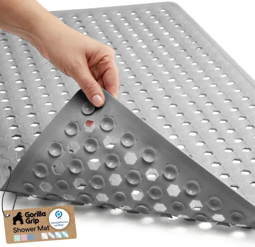 Vista 36 de GORILLA GRIP - Alfombrilla patentada cuadrada para cabina de ducha, alfombrillas pequeñas para el piso de la bañera para duchas de pie, ventosas