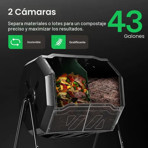 Vista 2 de VIVOSUN Cubo de compostaje giratorio para exteriores, con puerta negra de 43 galones, doble lote giratorio Negro