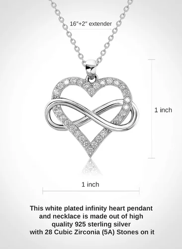 Vista 6 de Sash & Soph Collar de corazón infinito para mujer, collar de corazón de plata de ley 925 para novia, colgante de corazón de amor en cadena de 18