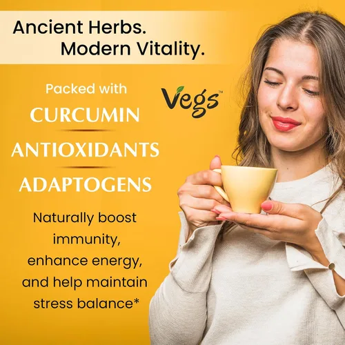 Vista 3 de Vegs Leche en polvo dorada de cúrcuma – 10 leches ayurvédicas súper especias con cúrcuma orgánica, jengibre, pétalos de rosa, canela, ashwagandha