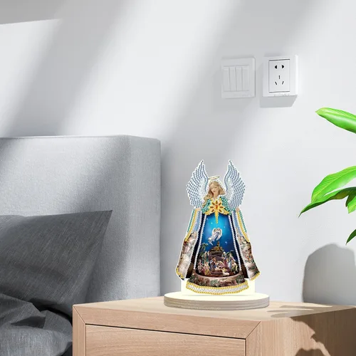 Vista 5 de Kits de arte de diamantes de Navidad con belén de ángel: decoración de pintura de diamante de mesa con santa familia, adorno de escritorio