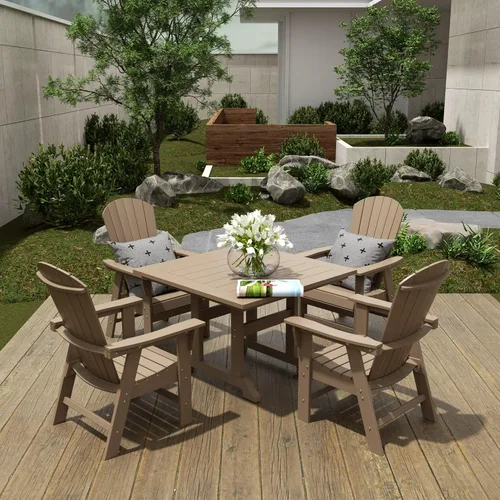 Vista 16 de WestinTrends Dylan Adirondack - Juego de 6 mesas y sillas de comedor para exteriores para todo tipo de clima, mesa y sillas de patio de madera