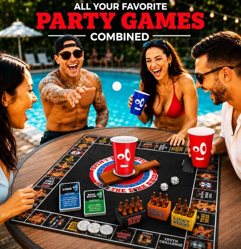 Vista 2 de Juego de tablero: combina juegos clásicos y nuevos para beber y para adultos: pong de cerveza, dar la vuelta al vaso, juegos de cartas de reyes
