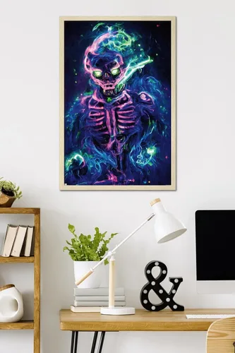 Vista 2 de Trends International Wumples - Póster de pared de esqueleto neón, 34 pulgadas de largo x 22.4 pulgadas, versión enmarcada rubia