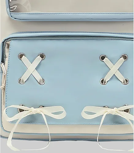 Vista 7 de Mochila linda de anime para estudiantes, bolsa de viaje casual de dibujos animados para niños y niñas, mochila de temporada escolar (azul claro)