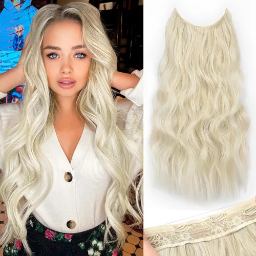 Vista 90 de KooKaStyle - Extensiones de cabello con hilo invisible, diadema transparente, ajustables, 4 clips fijadores, cabello largo y ondulado de 12