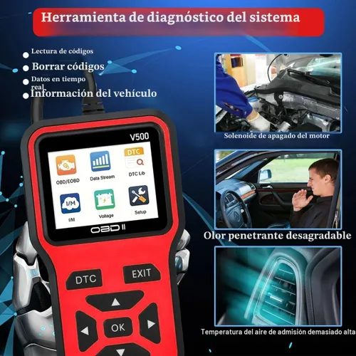 Vista 3 de Herramienta de diagnóstico del escáner V500 OBD2, lector de código profesional con transmisión de datos en tiempo real, búsqueda de DTC, preparación