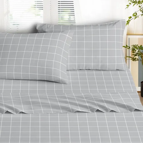 Vista 4 de Wake In Cloud - Sábanas geométricas, juego de sábanas de 4 piezas, juego de sábanas de cuadros a cuadros a cuadros a cuadros, ropa de cama estética