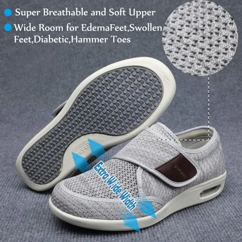 Vista 4 de Mei MACLEOD Zapatos para diabéticos para hombre, extra anchos, zapatos para caminar para pies hinchados, zapatos deportivos anchos para ancianos