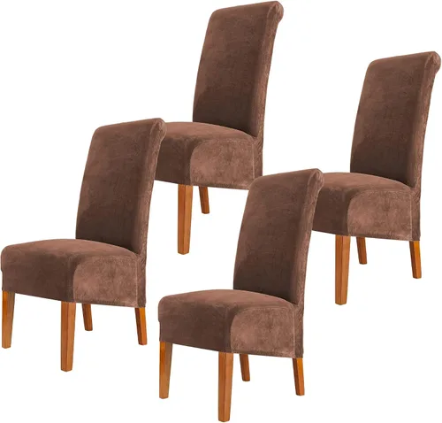 Vista 14 de Fundas elásticas para sillas de comedor, fundas protectoras de asiento extraíbles de terciopelo suave para sillas Parson (2, beige)