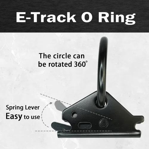 Vista 4 de E Track O Ring E - Anclajes de amarre para remolques, camas planas, camionetas, acero (negro, 10 unidades)