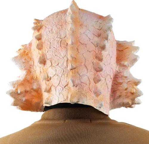 Vista 8 de Máscara de lagarto de reptil, máscara de lagarto espinoso, máscara de animal para la cabeza, máscara de Halloween para adultos, color rojo