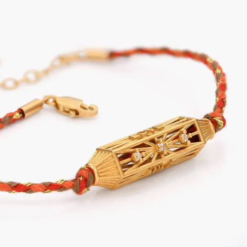 Vista 2 de Oak & Luna - Personalized Protection Talisman Bracelet With OrangeBlue Cord - Sterling Silver 0.925, Gold Vermeil - Precious Diamond Option
