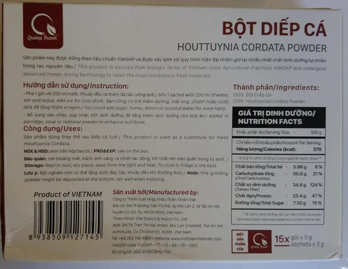 Vista 2 de Quang Thanh Pescado Menta Polvo Instantáneo Vietnam Houttuynia Cordata Diep Ca