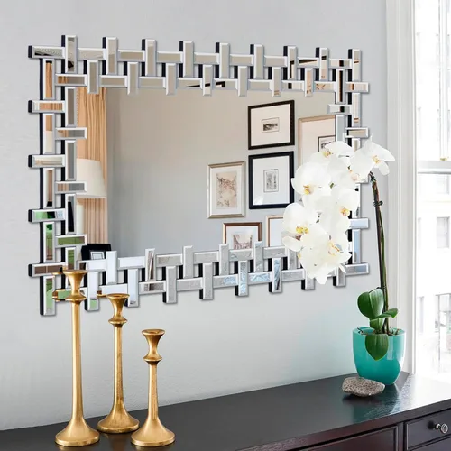 Vista 11 de Espejo grande para sala de estar, 36 x 24 pulgadas, moderno espejo decorativo con borde biselado, espejo rectangular sin marco para baño, comedor