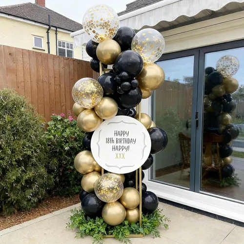 Vista 6 de 60 globos de confeti negro y dorado, globos metálicos de látex dorado y negro de 12 pulgadas para graduación 2026, aniversario, cumpleaños, Navidad