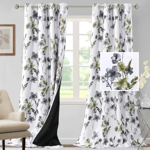 Vista 76 de H.VERSAILTEX - Cortinas 100% blackout con estampado floral de cattleyas, 45 pulgadas de largo, juego de 2 paneles térmicos con forro negro, a prueba