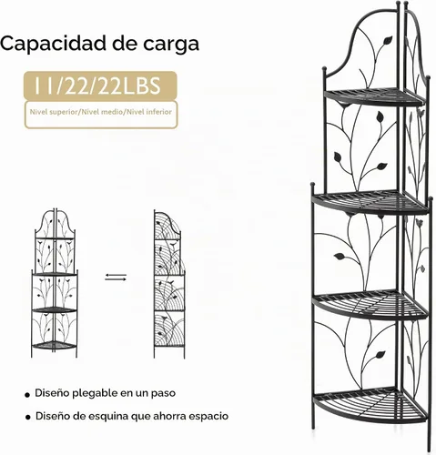 Vista 6 de Glitzhome Soporte para plantas de esquina de metal negro de 4 niveles de 52 pulgadas de alto