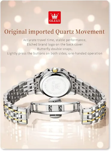 Vista 5 de OLEVS Reloj de pulsera para mujer clásico elegante con diamantes dorados de acero inoxidable impermeable para día
