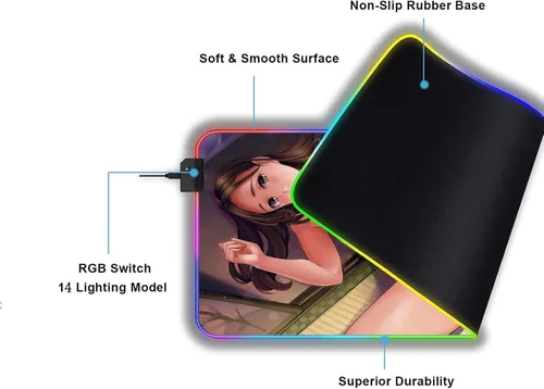 Vista 3 de Gamer XXL - Alfombrilla de mouse de color grande RGB Anime Girl Sexy Butt Breasts Chest Color Gaming Desk LED Mousepad pad pad pad tapete tapete