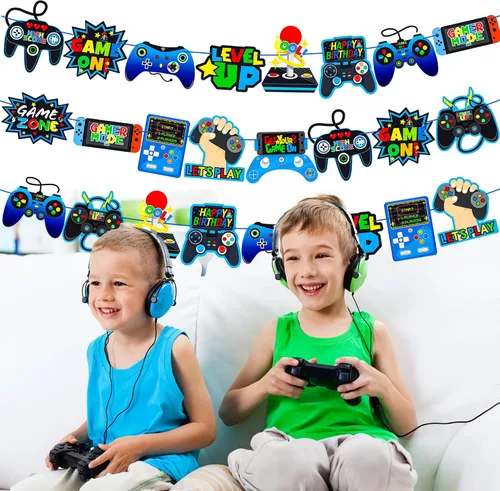 Vista 8 de 3 unidades de controlador de videojuegos, decoración de fiesta de video, decoración de cumpleaños para niños y niños, suministros de fiesta