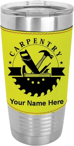 Vista 14 de LaserGram Vaso aislado al vacío de 20 onzas, carpintería, grabado personalizado incluido (piel sintética, estilo béisbol) Engraved Gift for