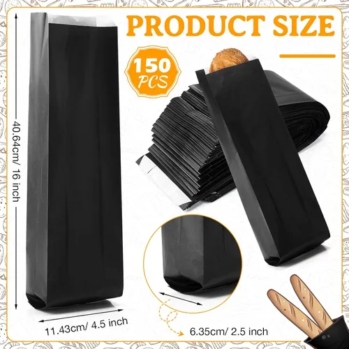 Vista 2 de Yahenda 150 bolsas de papel para pan francés, bolsas de almacenamiento desechables caseras de pan largo, embalaje de galletas para panadería u Negro