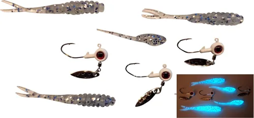 Vista 10 de Juego de 25 piezas de cabeza de plantilla y plástico con hojas - Paquete completo para atrapar cangrejos, bluegill, graves y más Double Catch Fishing