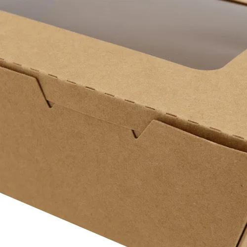Vista 3 de KEILEOHO Paquete de 60 cajas de papel kraft marrón con ventana transparente, recipientes de alimentos para llevar de 40 onzas, cajas de pastelería
