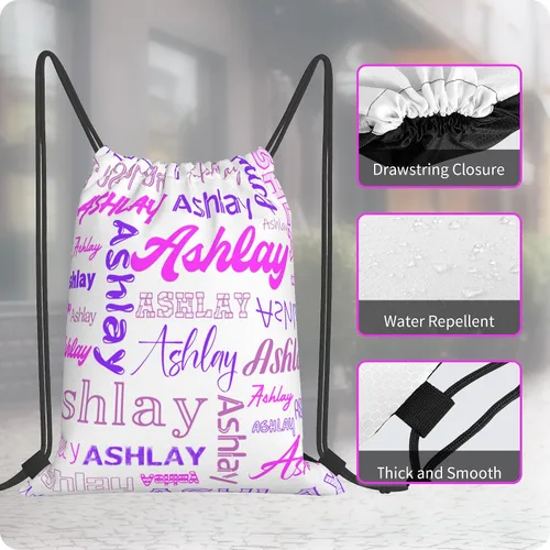 Vista 3 de Mochila personalizada con cordón para hombres y mujeres, pequeña bolsa de gimnasio, playa, compras, deporte, yoga, Nombre personalizado-18, Mochilas