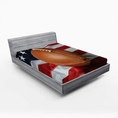 Vista 6 de Lunarable Sábana bajera deportiva, diseño de fútbol contra una bandera de Estados Unidos en formato vertical, patriotismo nacional y deportivo